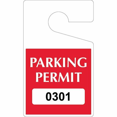 LUSTRE-CAL Laminated Hanging Parking Permit Dark Red 5in x 3in  30mil Plastic Serialized 301-350, 50PK 253343301Rd0301